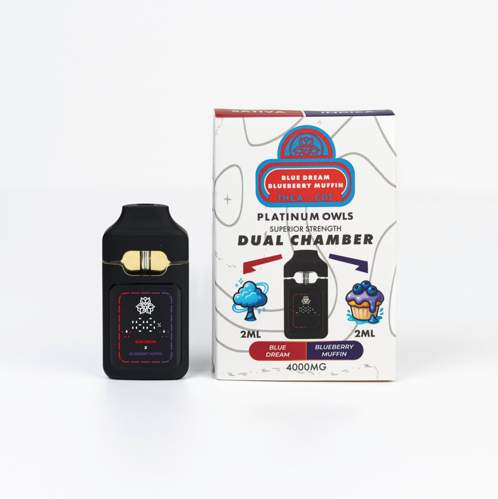 Platinum Owls Dual Chamber 4ml Vape – Blue Dream & Blueberry Muffin
