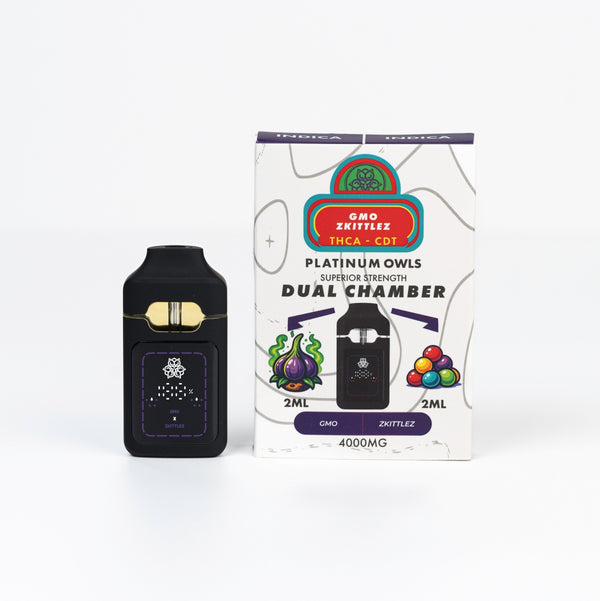 Platinum Owls GMO and Zkittlez 4ml dual chamber THCA vape Ireland