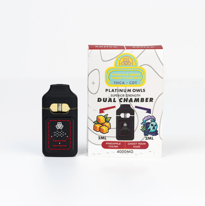 Platinum Owls Dual Chamber 4ml Vape – Pineapple Chunk & Ghost Train Haze
