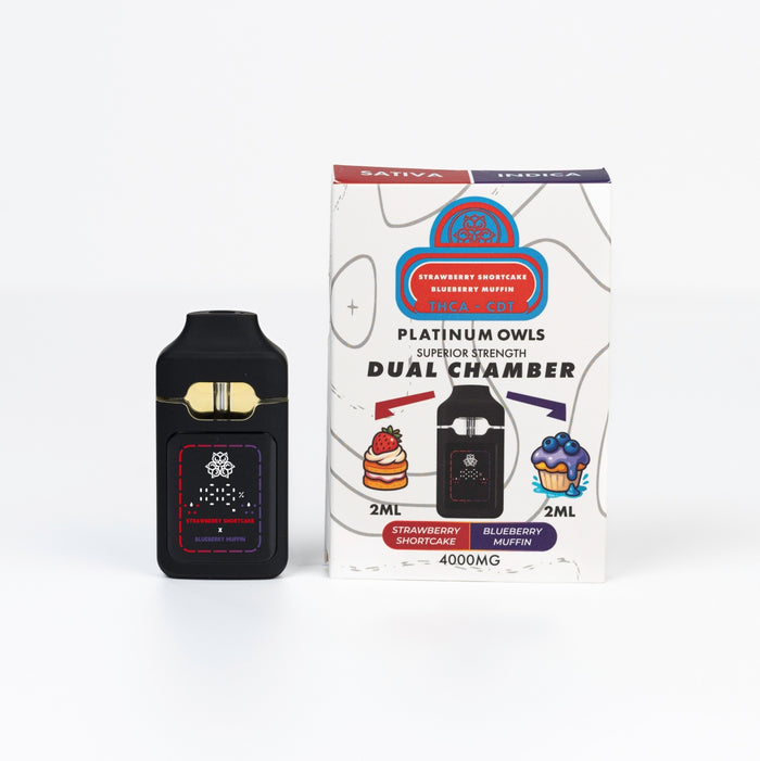Platinum Owls Dual Chamber 4ml Vape – Strawberry Shortcake & Blueberry Muffin