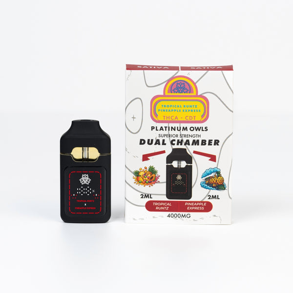 Platinum Owls Tropical Runtz and Pineapple Express 4ml dual chamber THCA vape Ireland