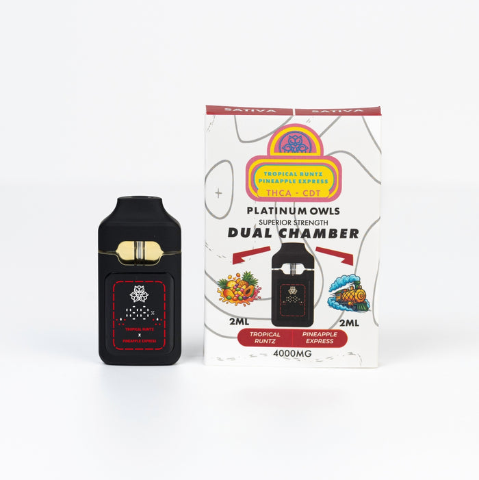 Platinum Owls Dual Chamber 4ml Vape – Tropical Runtz & Pineapple Express