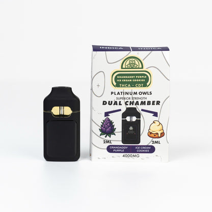 Platinum Owls Grandaddy Purple & Ice Cream Cookies 4ml dual chamber THCA vape Ireland